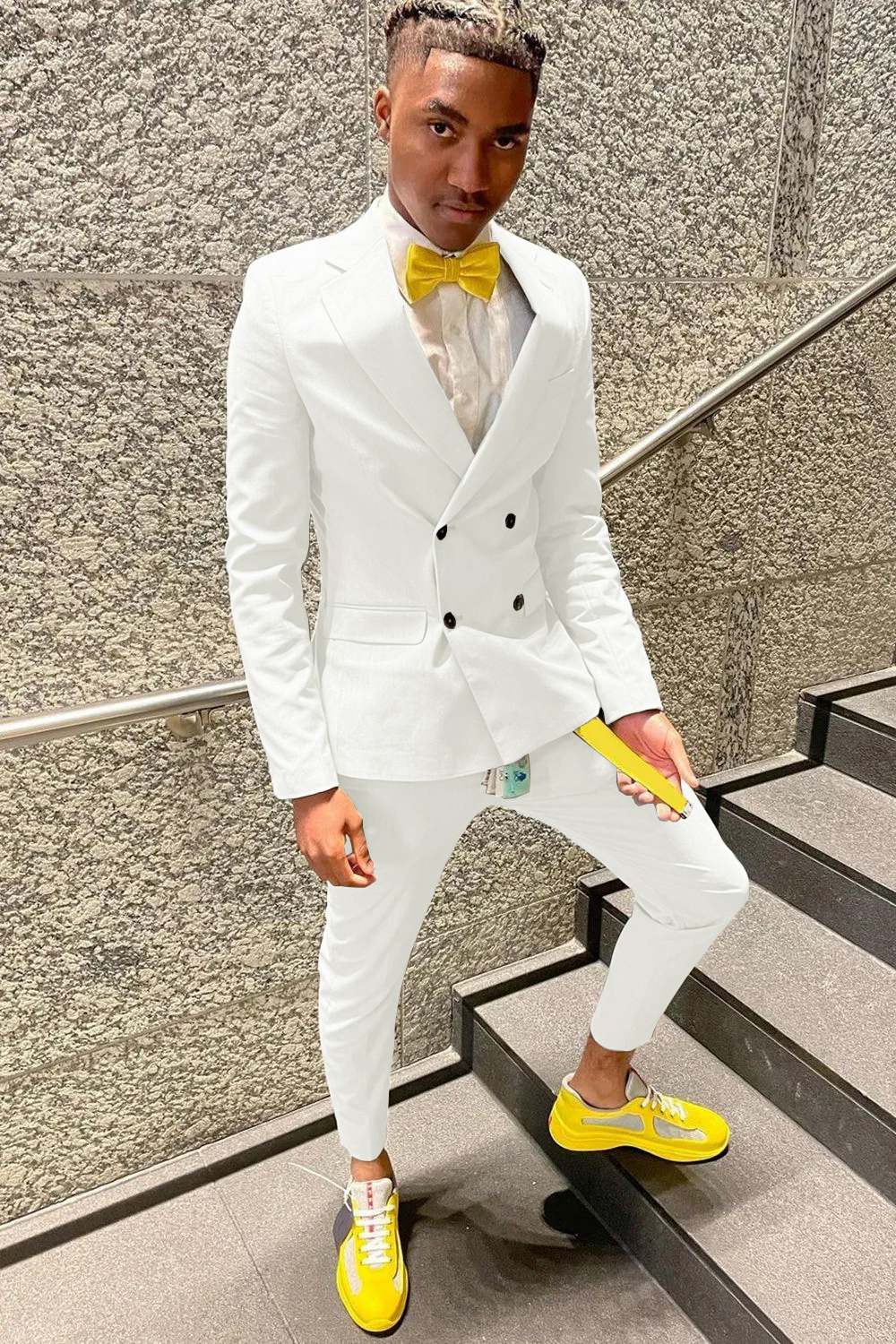 White Notched Lapel Double Breasted 2 Piece Prom Suits For Men