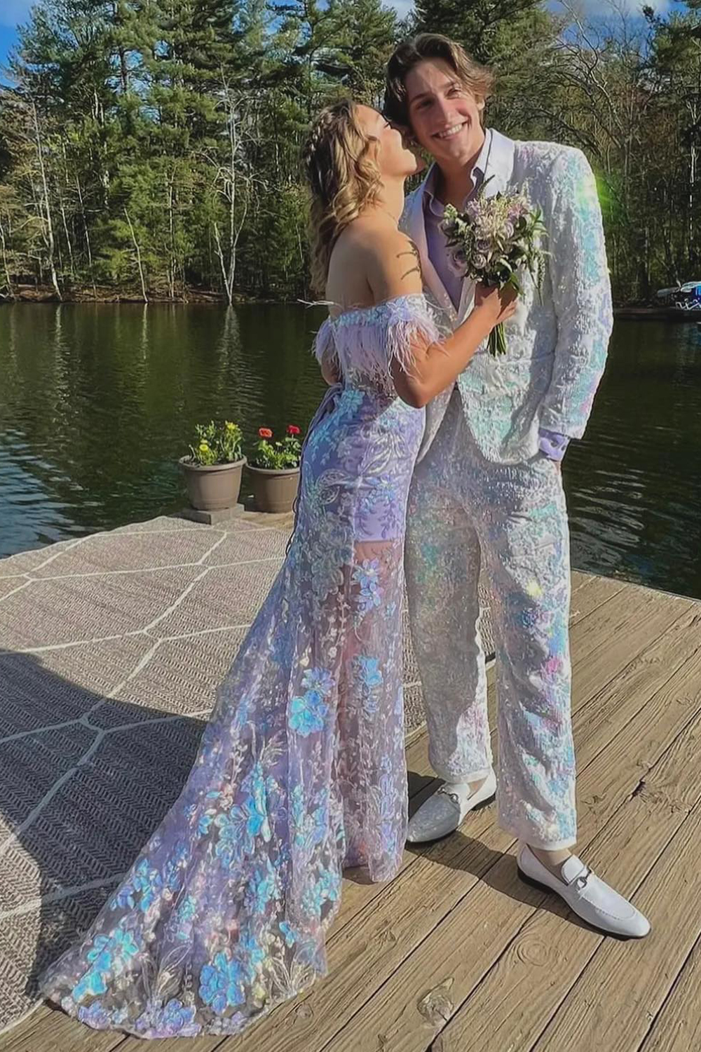 Sparkly White 2 Pieces Shawl Lapel Sequined Men's Prom Suits
