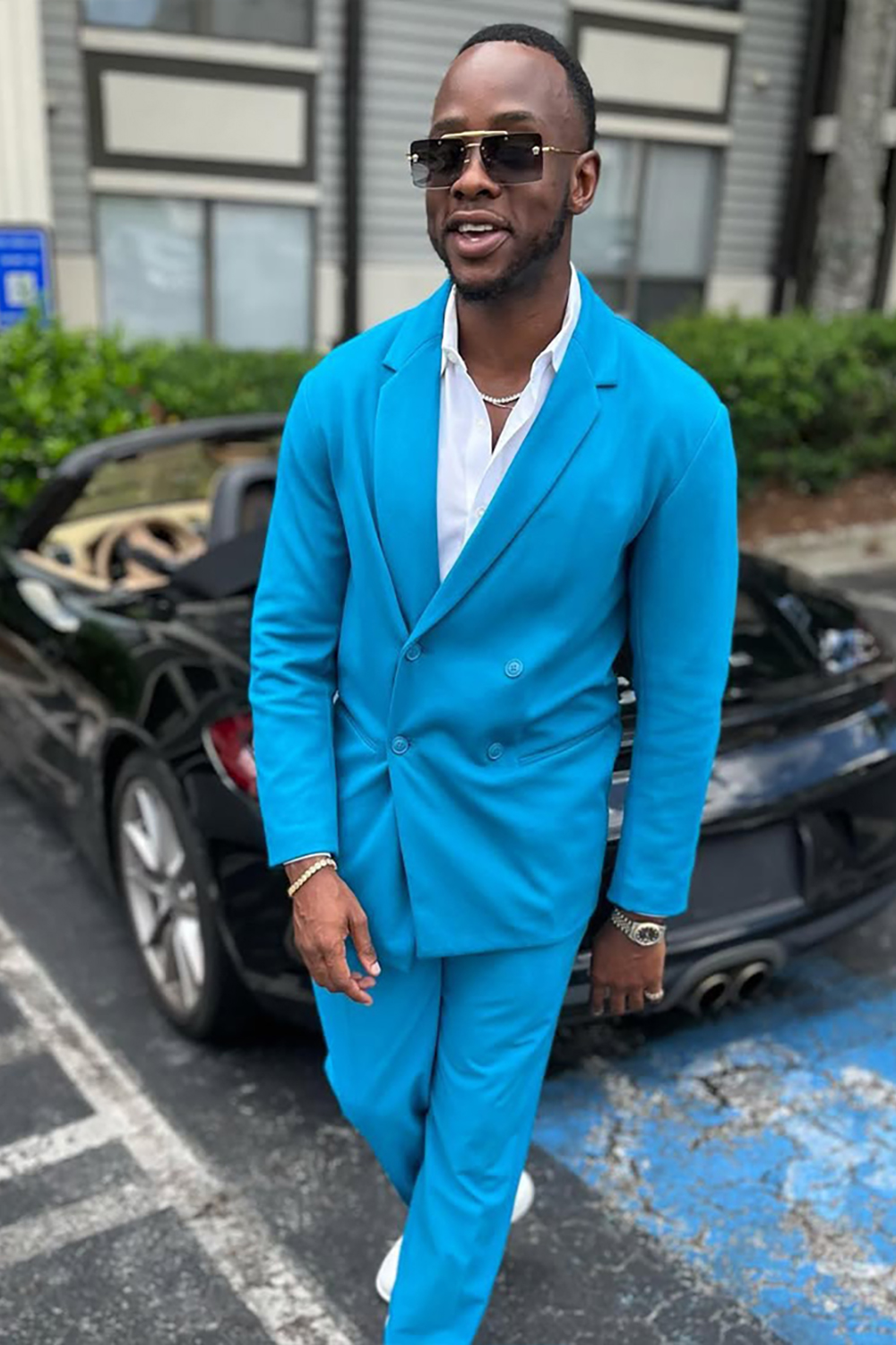 Blue 2 Piece Notched Lapel Prom Homecoming Men's Suits