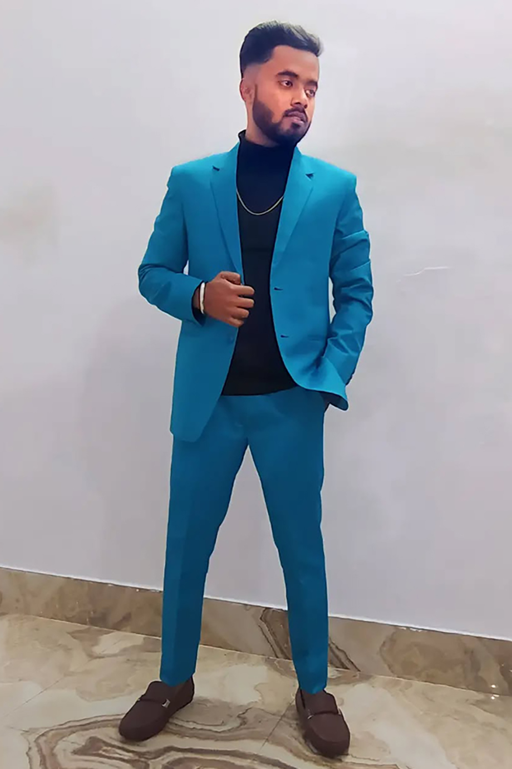 Blue 2 Piece Single Breasted Prom Homecoming Men's Suits