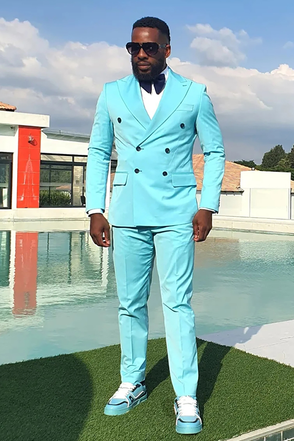 Blue Double Breasted 2 Piece Prom Homecoming Men's Suits