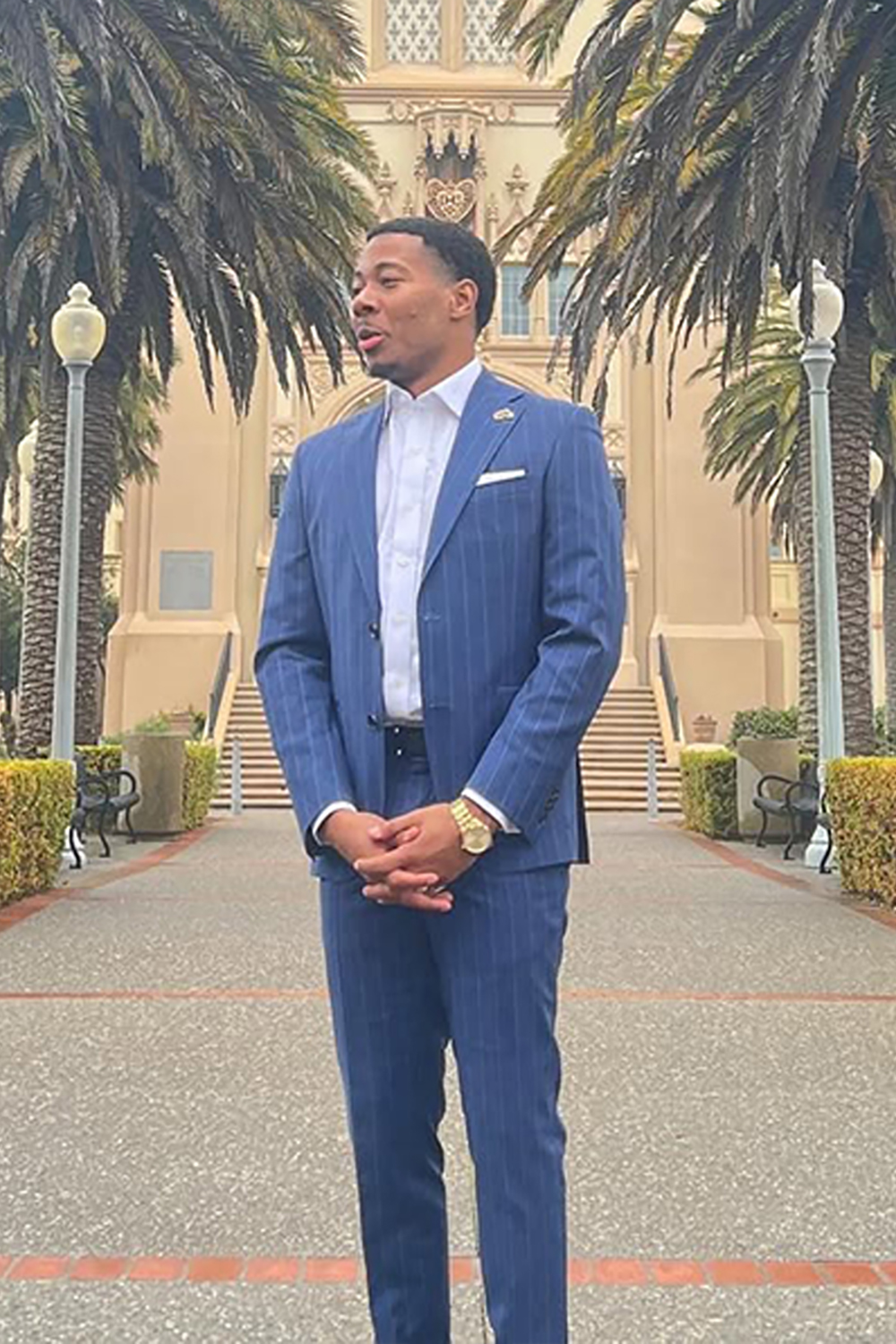 Blue Striped 2 Piece Single Breasted Prom Homecoming Men's Suits