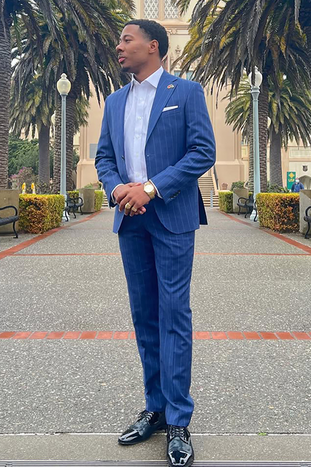 Blue Striped 2 Piece Single Breasted Prom Homecoming Men's Suits