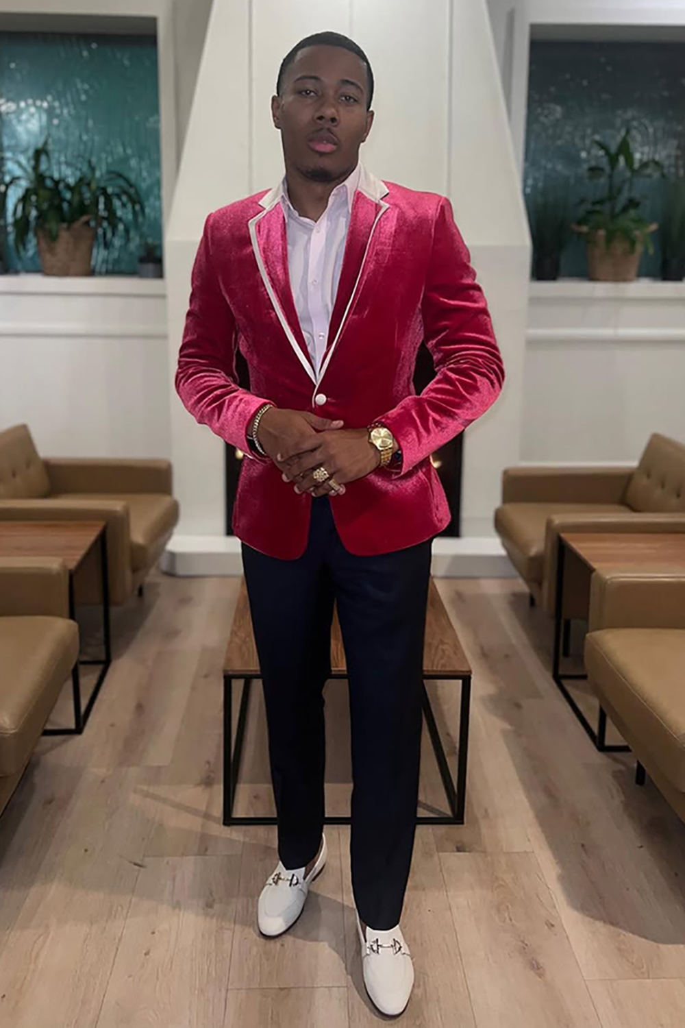 Fuchsia 2P Piece Velvet Button Prom Homecoming Men's Suits