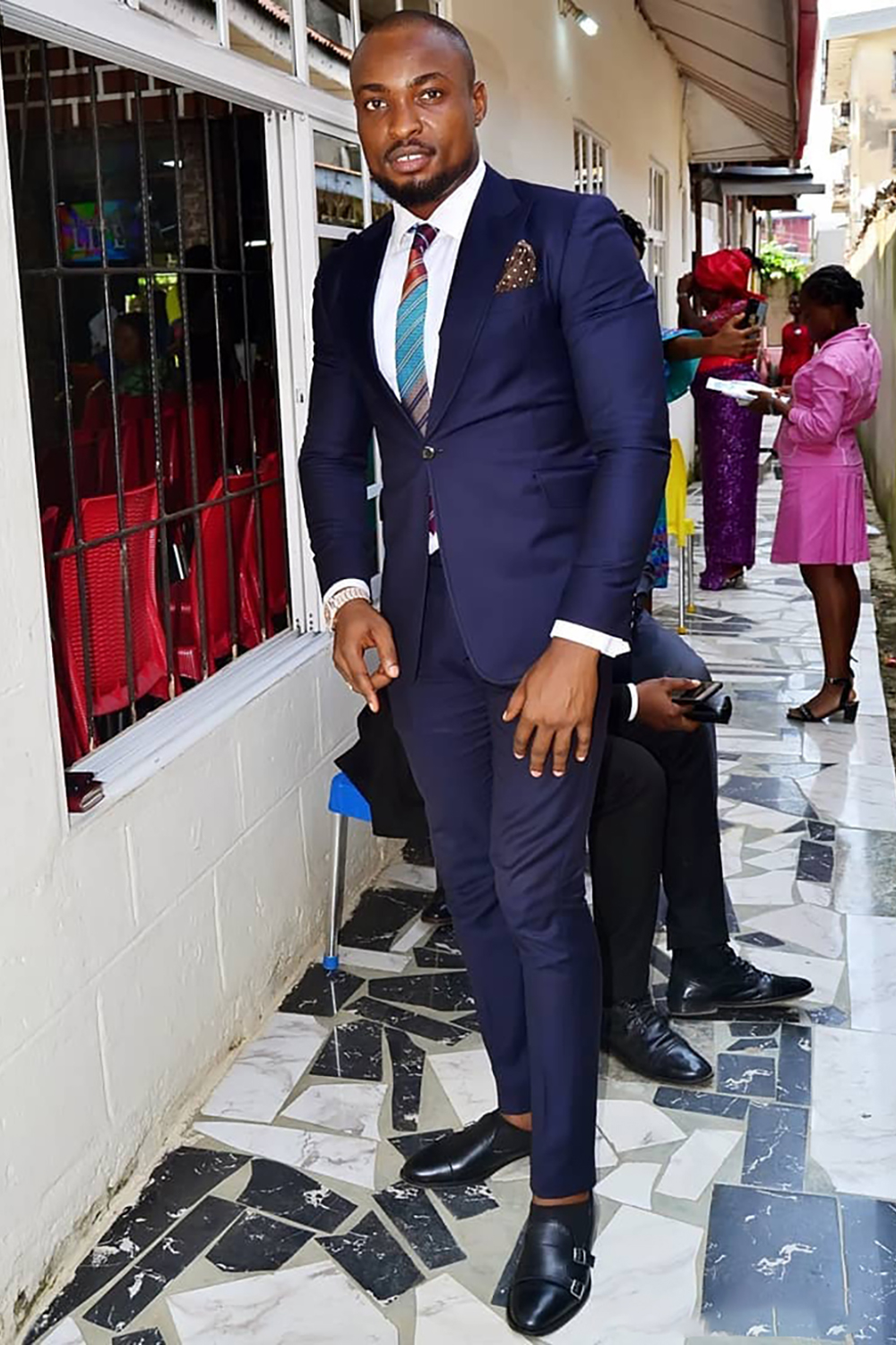 Dark Blue 2 Piece One Button Peak Lapel Prom Homecoming Men's Suits