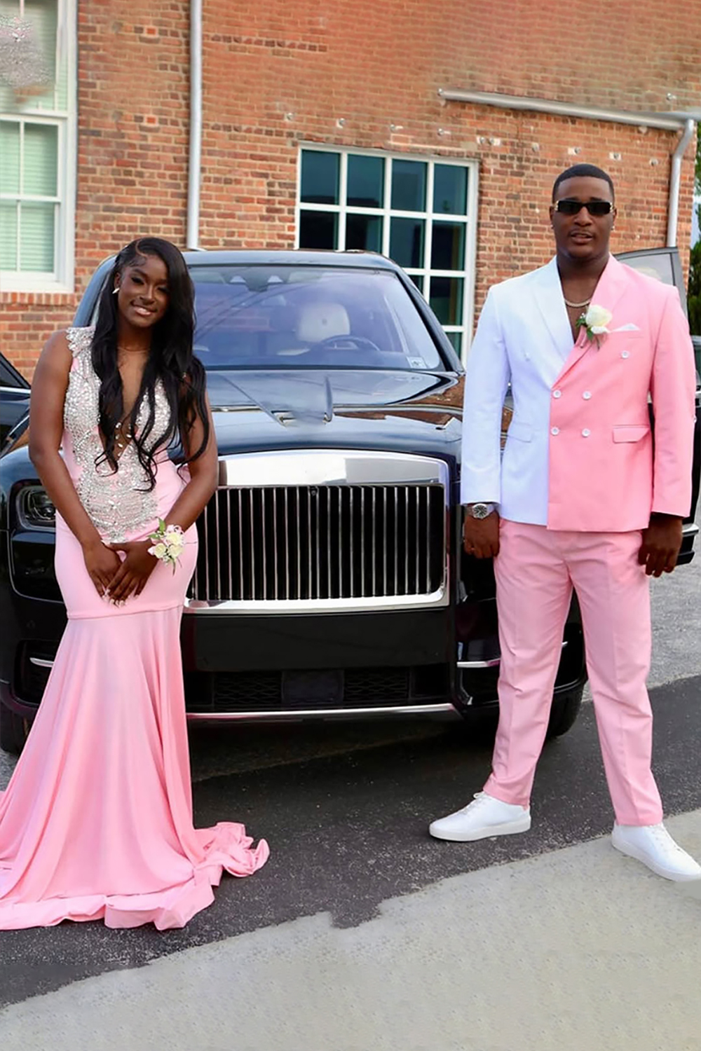 Pink and White 2 Piece Double Breasted Prom Homecoming Men's Suits