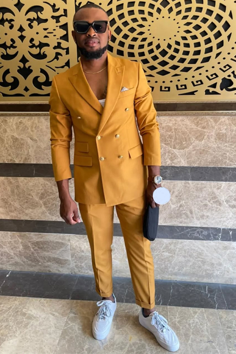 Yellow Peak Lapel 2 Piece Prom Homecoming Men's Suits