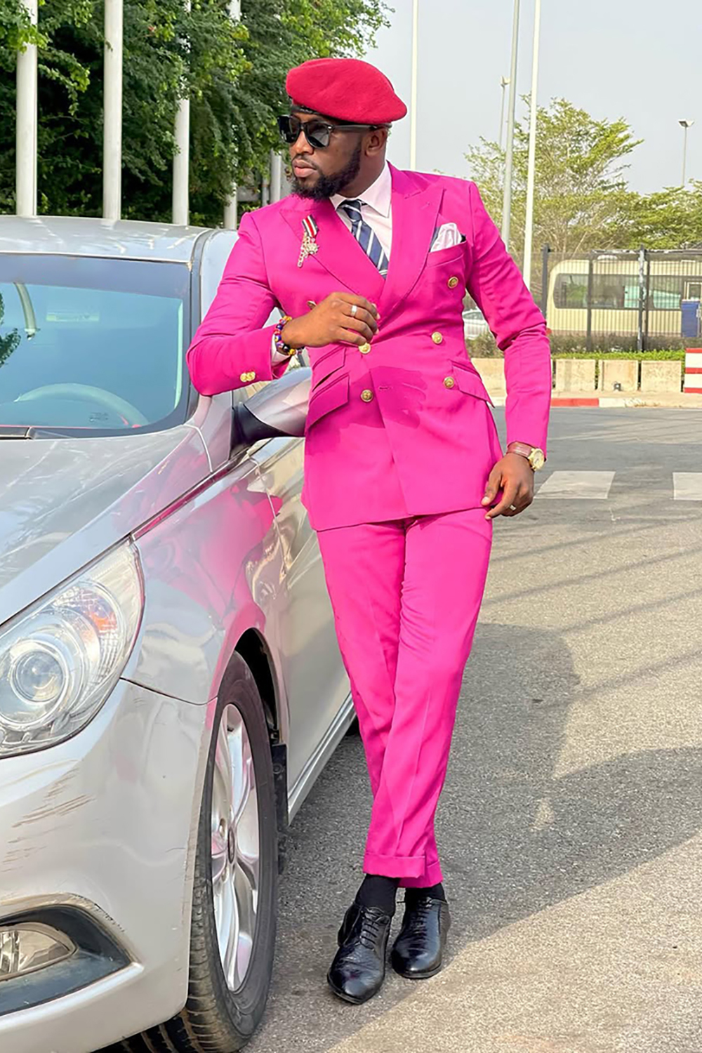 Fuchsia Double Breasted 2 Piece Prom Homecoming Men's Suits