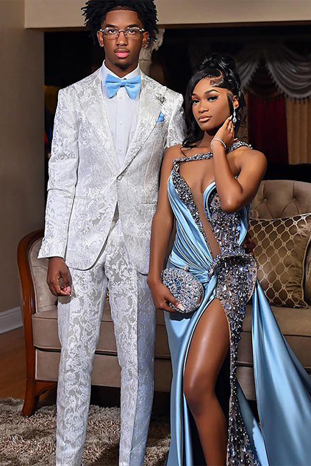 White Jacquard Peak Lapel 2 Piece Single Breasted Prom Homecoming Men's Suits