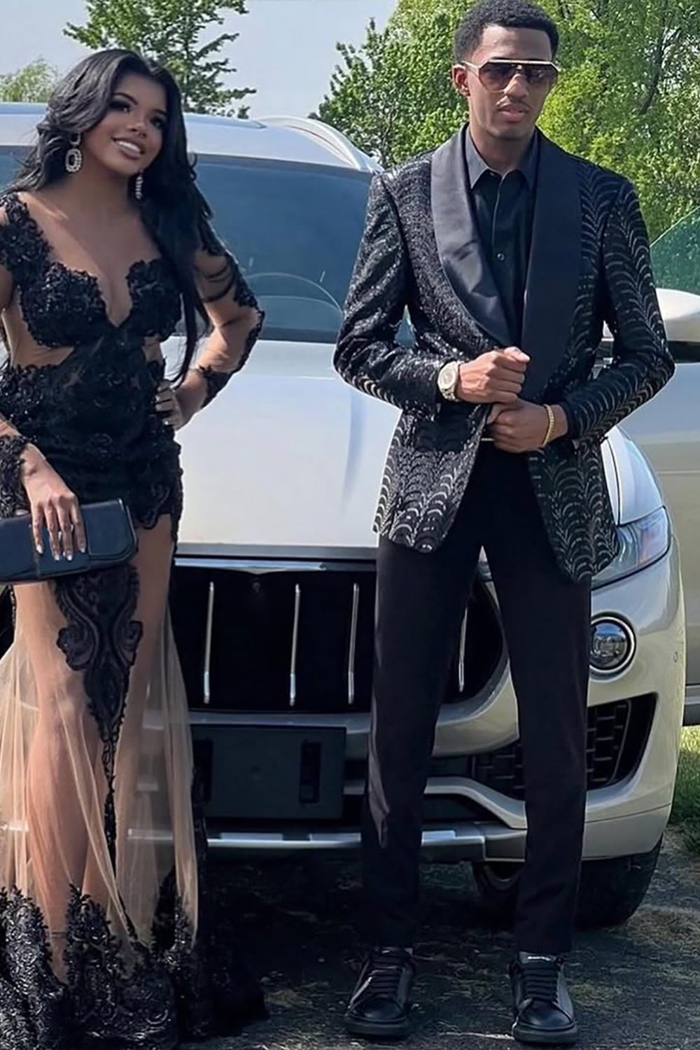 Sparkly Black Sequin Shawl Lapel 2 Piece Prom Homecoming Men's Suits