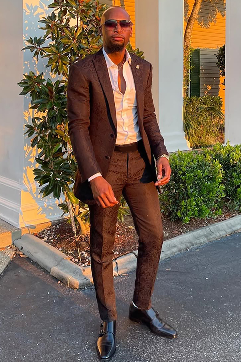 Black Jacquard Peak Lapel 2 Piece Single Breasted Prom Homecoming Men's Suits