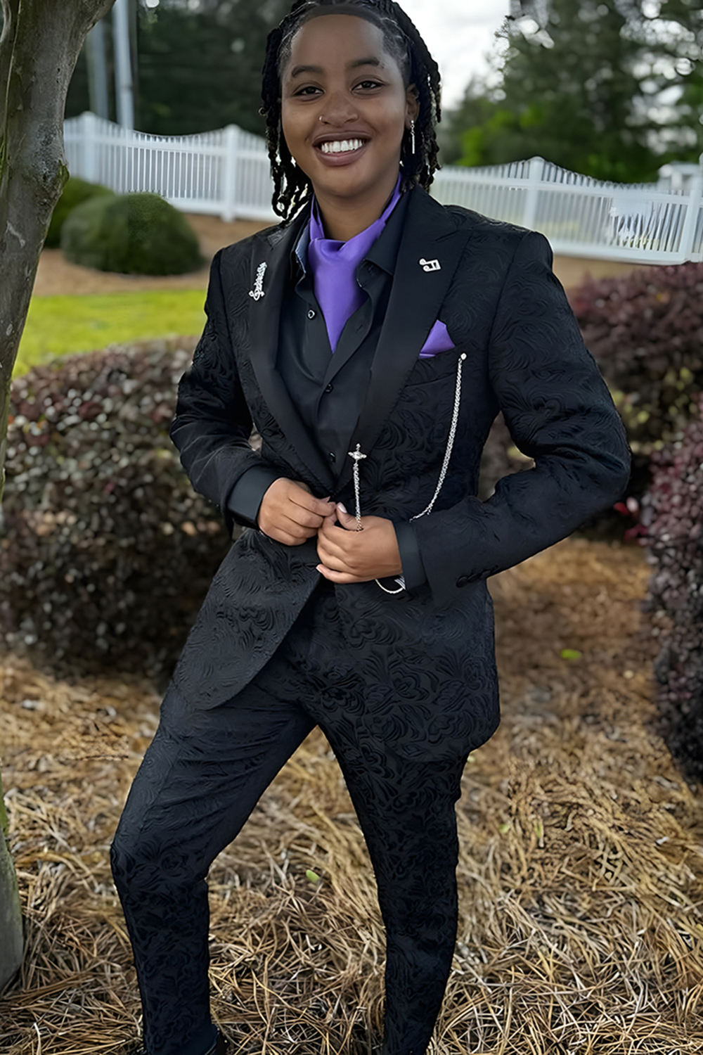 Black Slim Fit Jacquard Peak Lapel 2 Piece Men's Prom Homecoming Suits