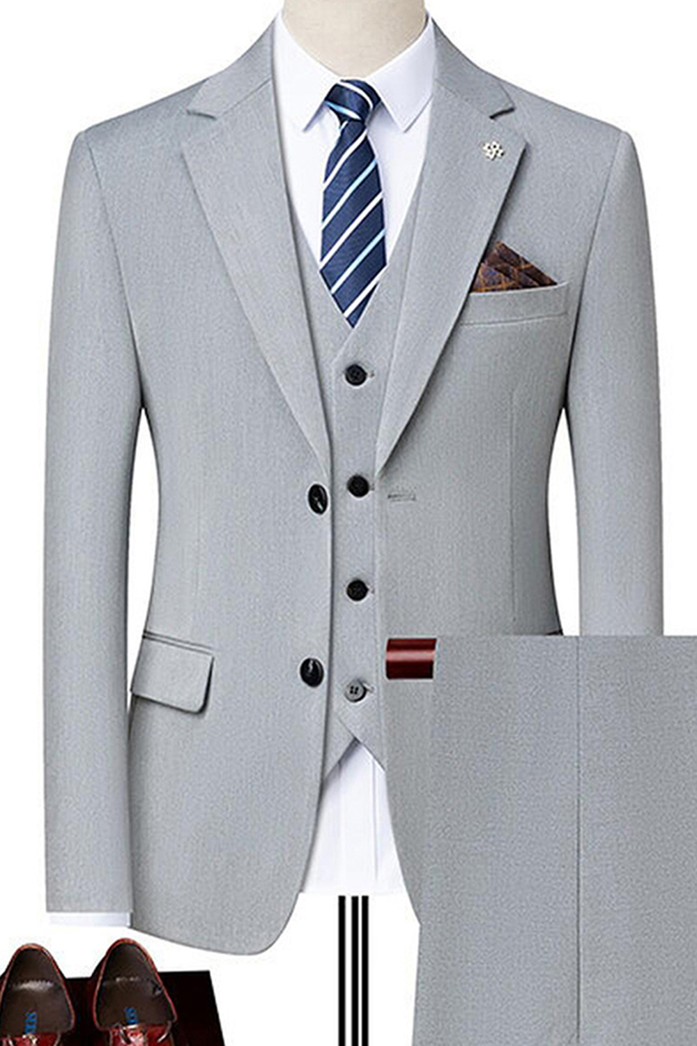 Grey Slim Fit Notched Lapel 2 Piece Men's Prom Homecoming Suits