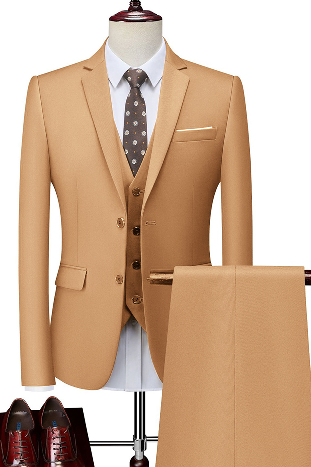 Khaki Slim Fit Notched Lapel 2 Piece Men's Prom Homecoming Suits