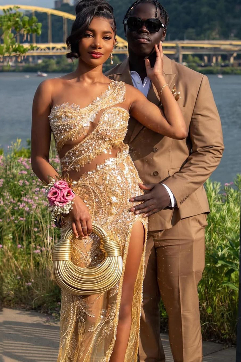 Khaki Peak Lapel Slim Fit 2 Piece Double Breasted Men's Prom Homecoming Suits