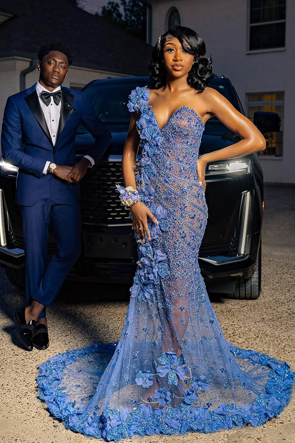 Blue Notched Lapel Slim Fit 2 Piece Men's Prom Homecoming Suits