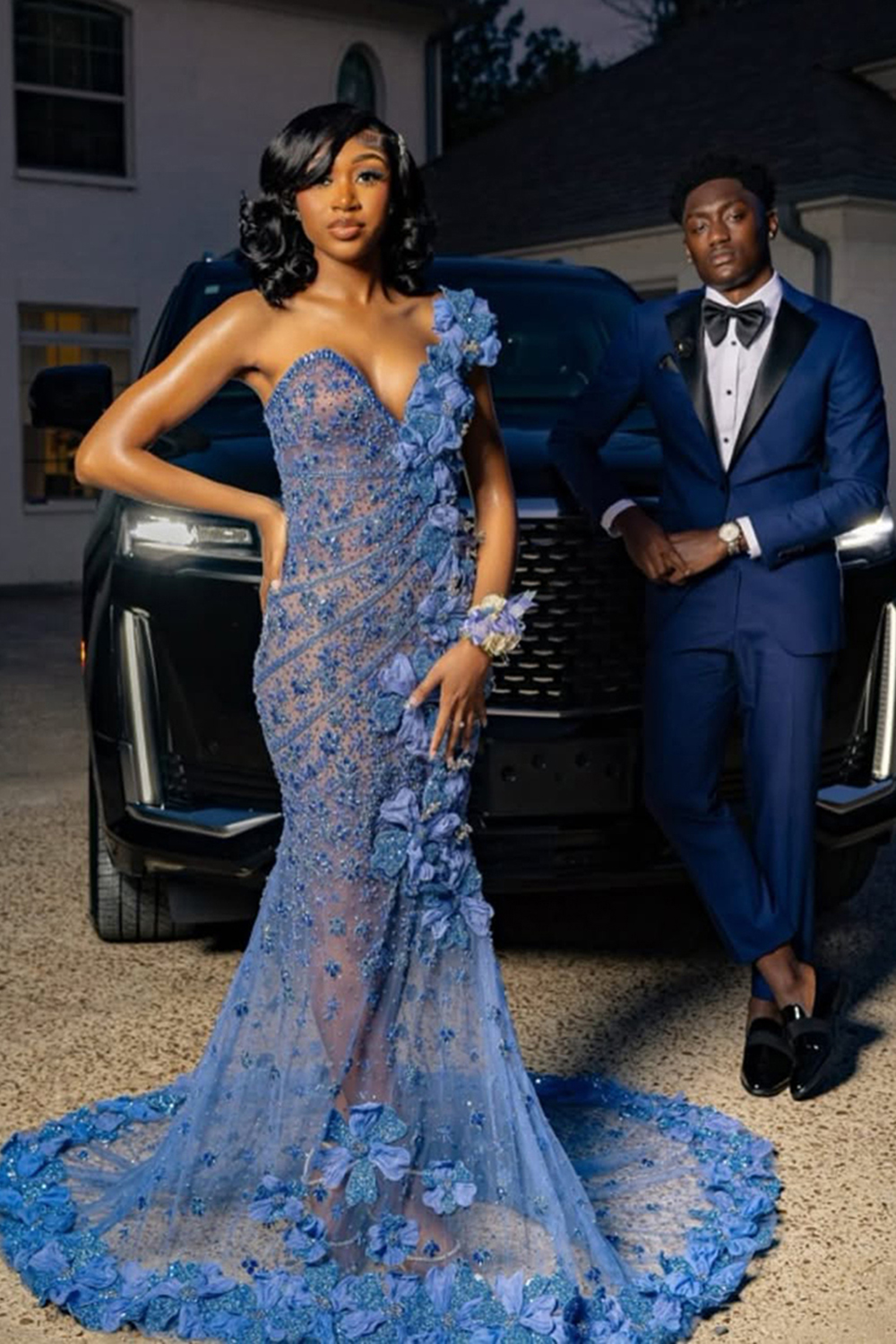 Blue Notched Lapel Slim Fit 2 Piece Men's Prom Homecoming Suits