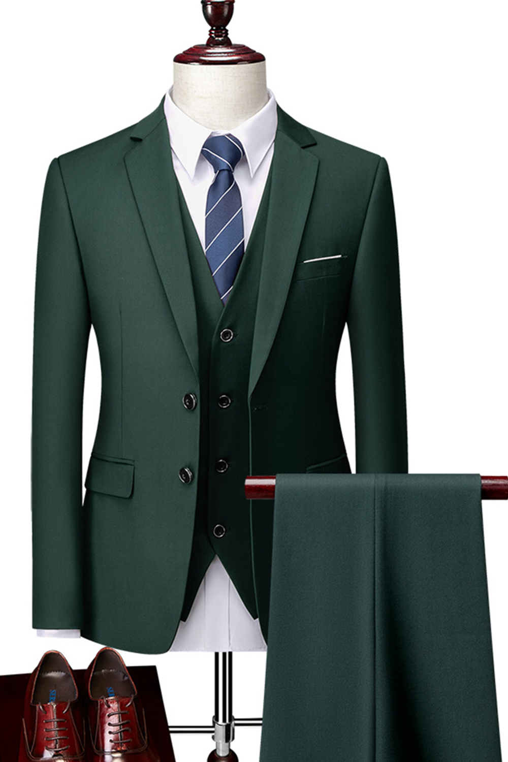 Dark Green Slim Fit Notched Lapel 3 Piece Men's Prom Homecoming Suits