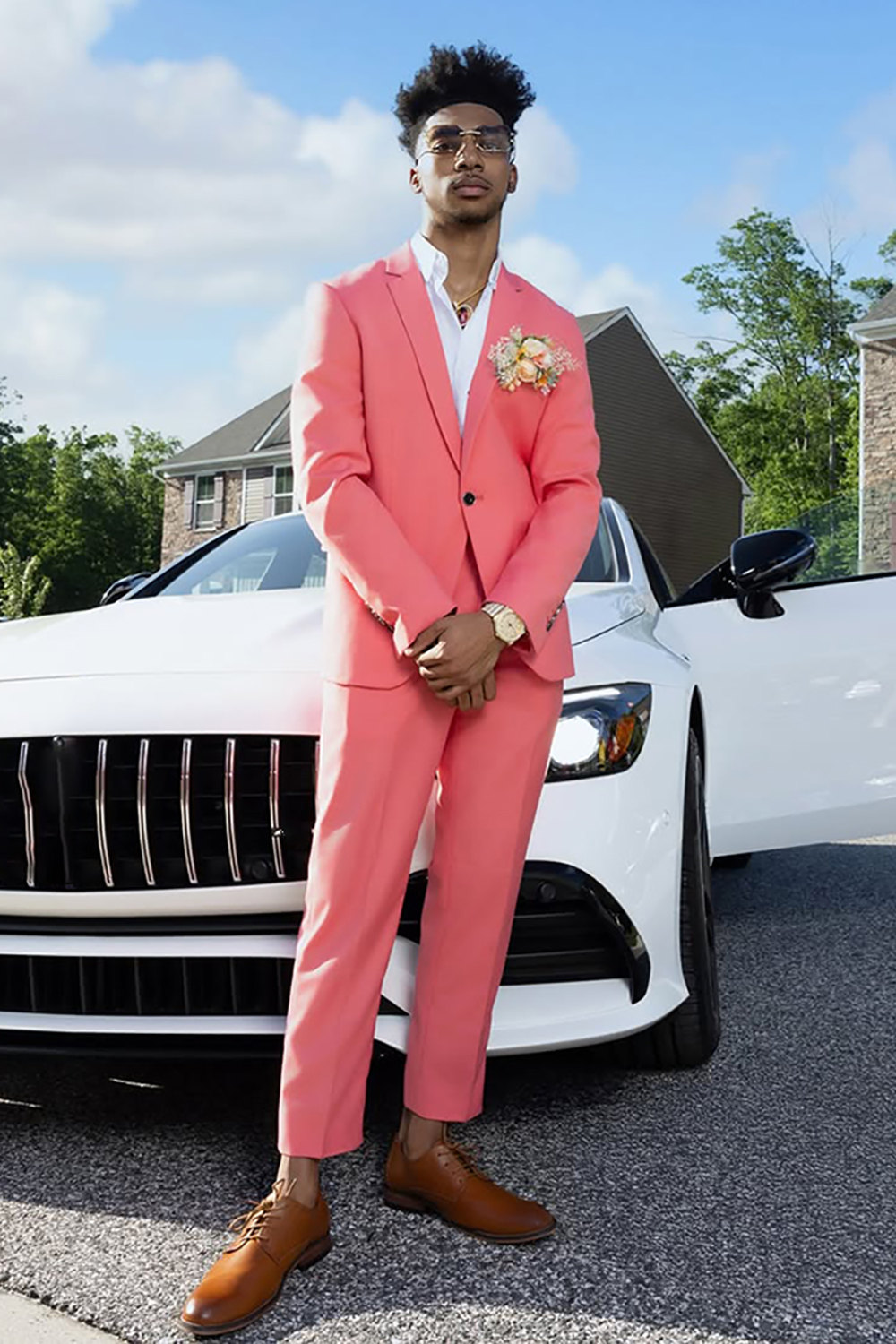 Pink Slim Fit 2 Piece Notched Lapel Prom Homecoming Men's Suits
