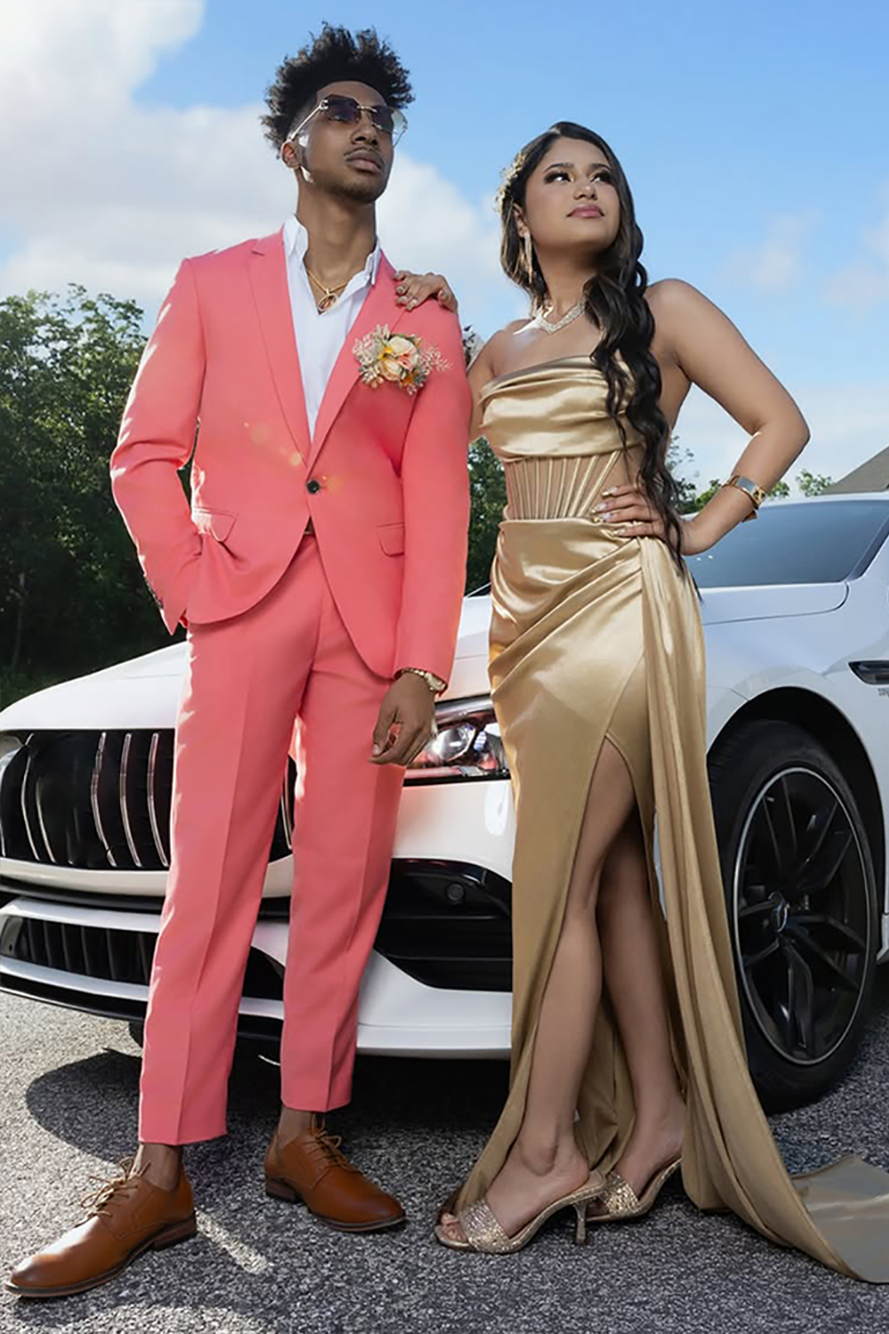 Pink Slim Fit 2 Piece Notched Lapel Prom Homecoming Men's Suits