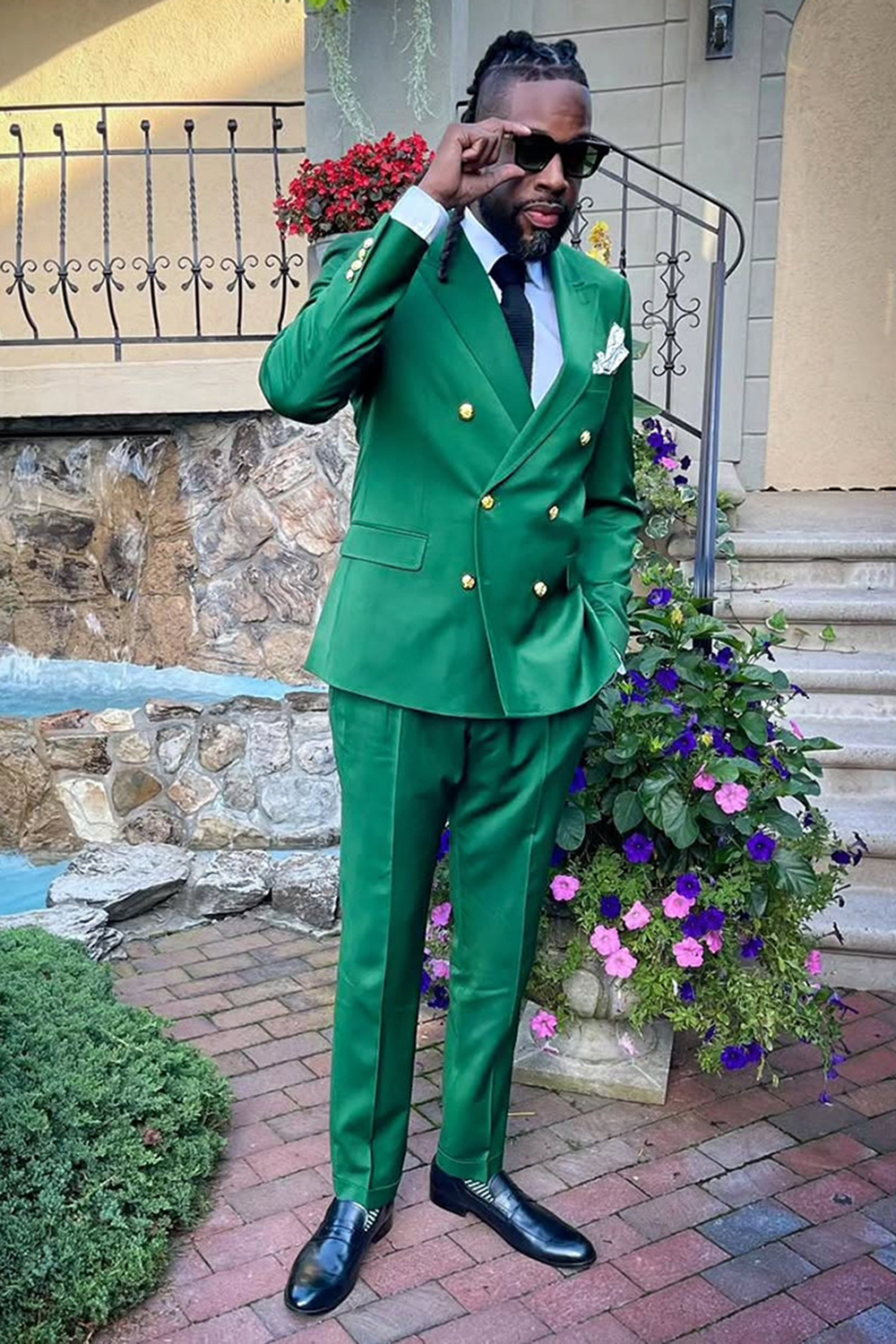 Green Peak Lapel Double Breasted 2 Piece Men's Prom Homecoming Suits