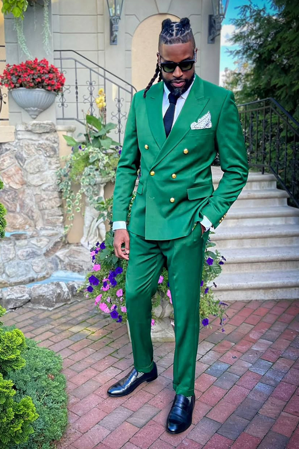 Green Peak Lapel Double Breasted 2 Piece Men's Prom Homecoming Suits