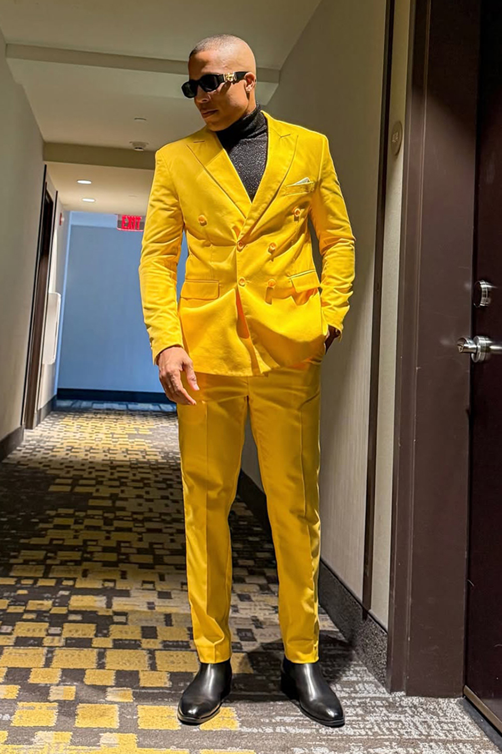Yellow Double Breasted Notched Lapel 2 Piece Men's Prom Homecoming Suits