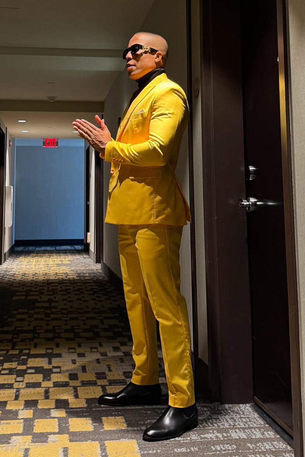 Yellow Double Breasted Notched Lapel 2 Piece Men's Prom Homecoming Suits