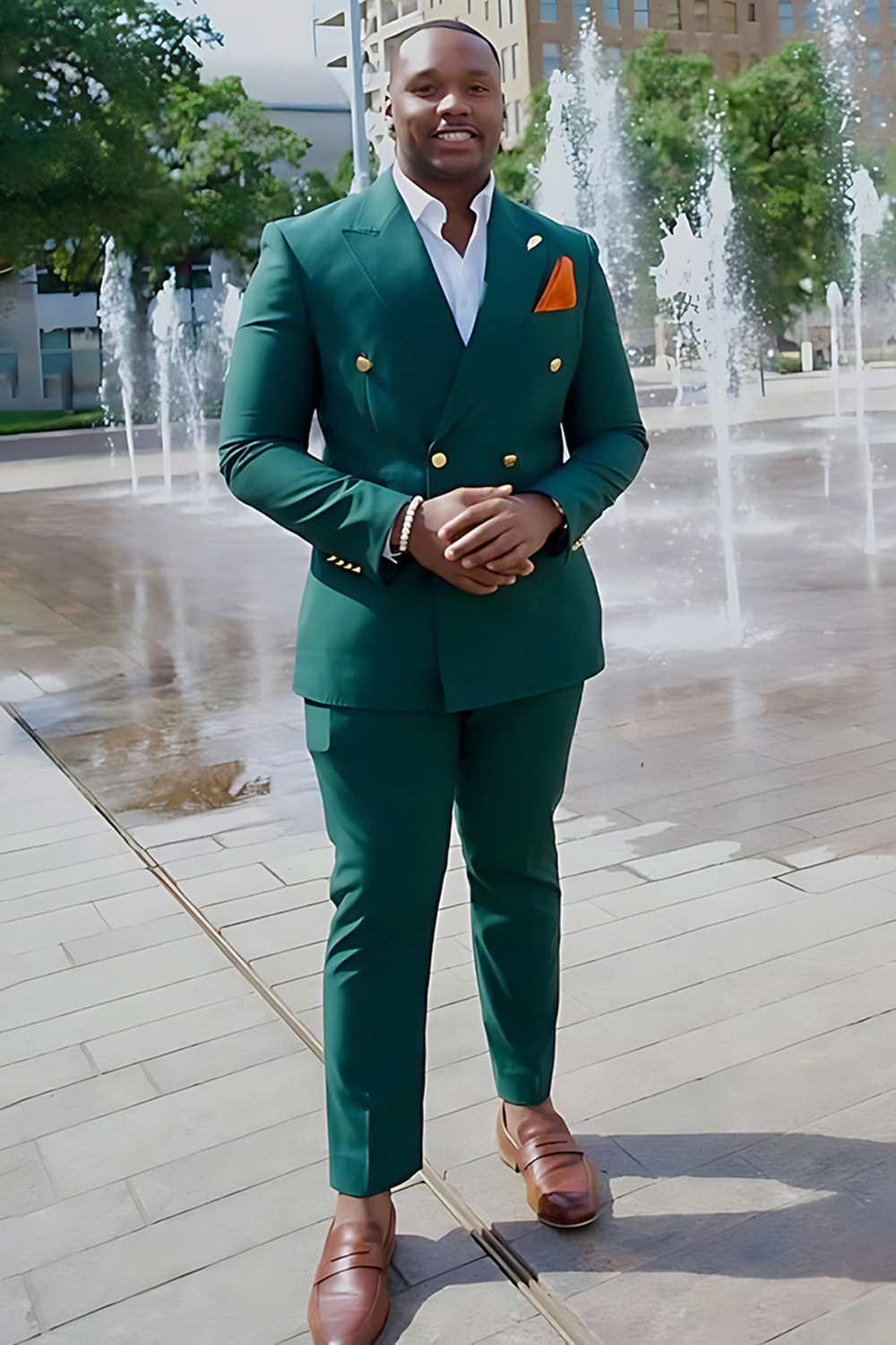 Peacock Green Peak Lapel Double Breasted 2 Piece Men's Prom Homecoming Suits