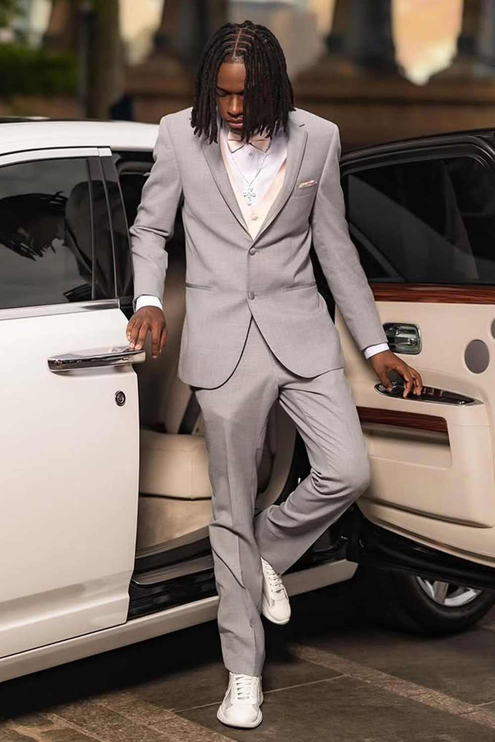 Grey Notched Lapel Slim Fit 2 Piece Men's Prom Homecoming Suits