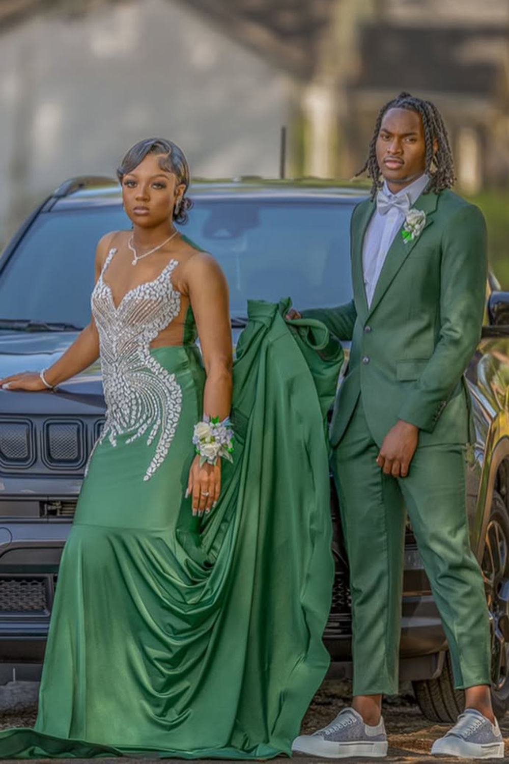 Green Notched Lapel Slim Fit 2 Piece Men's Prom Homecoming Suits