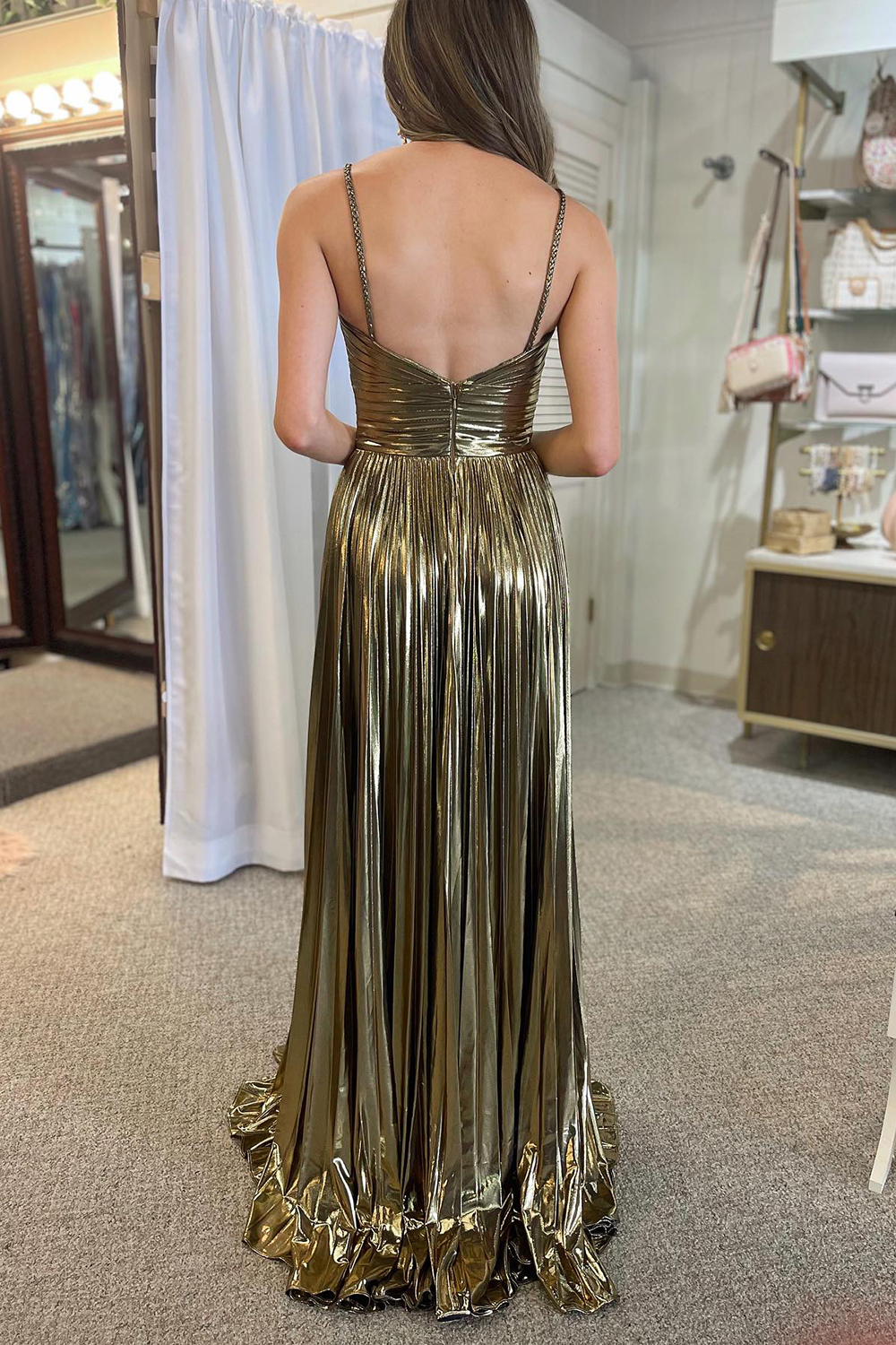 Glitter Purple Backless Long Prom Dress With Slit