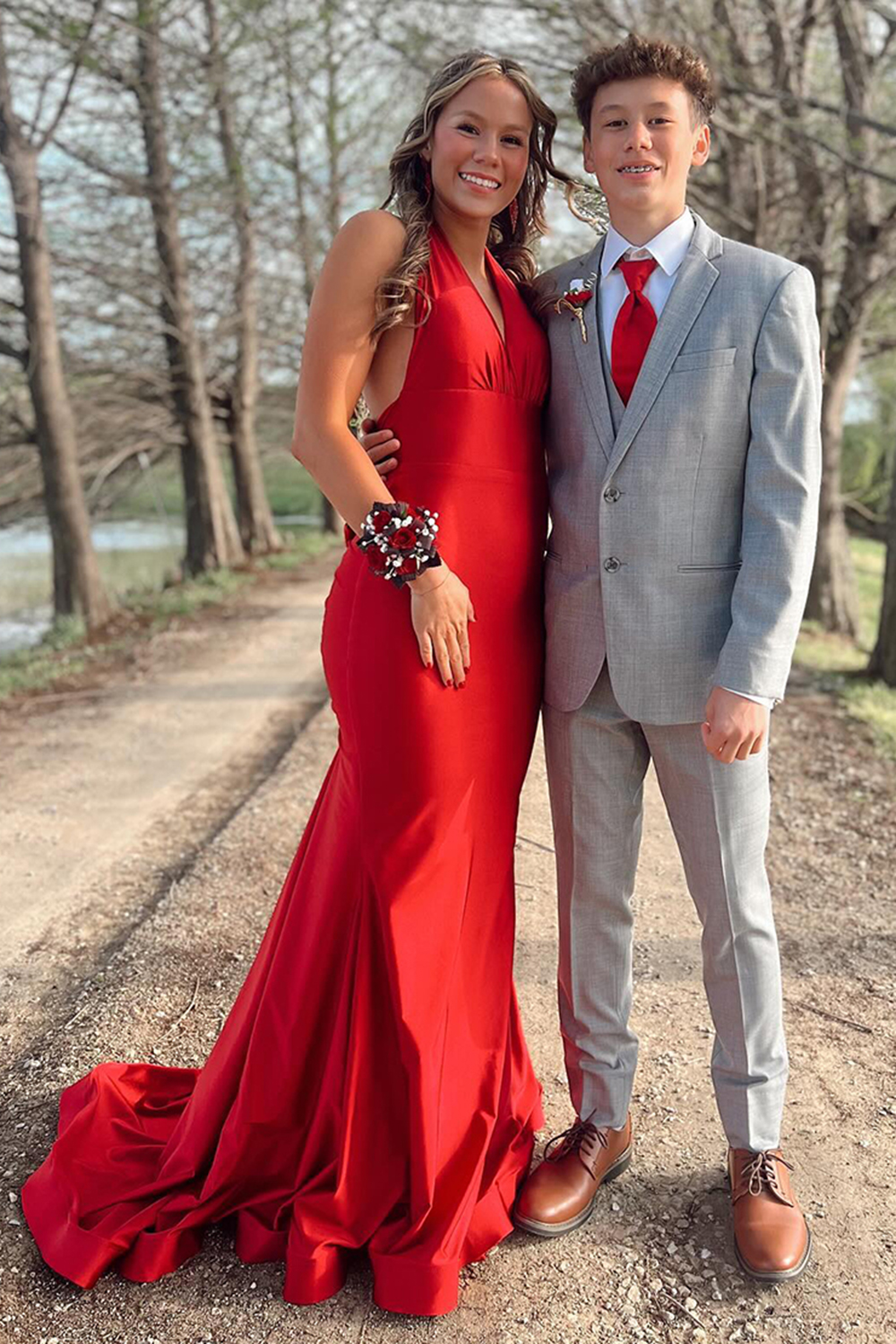 Orange Mermaid Backless Long Prom Dress