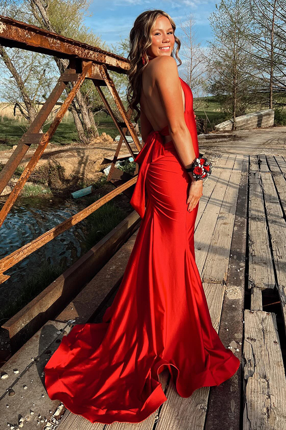 Orange Mermaid Backless Long Prom Dress