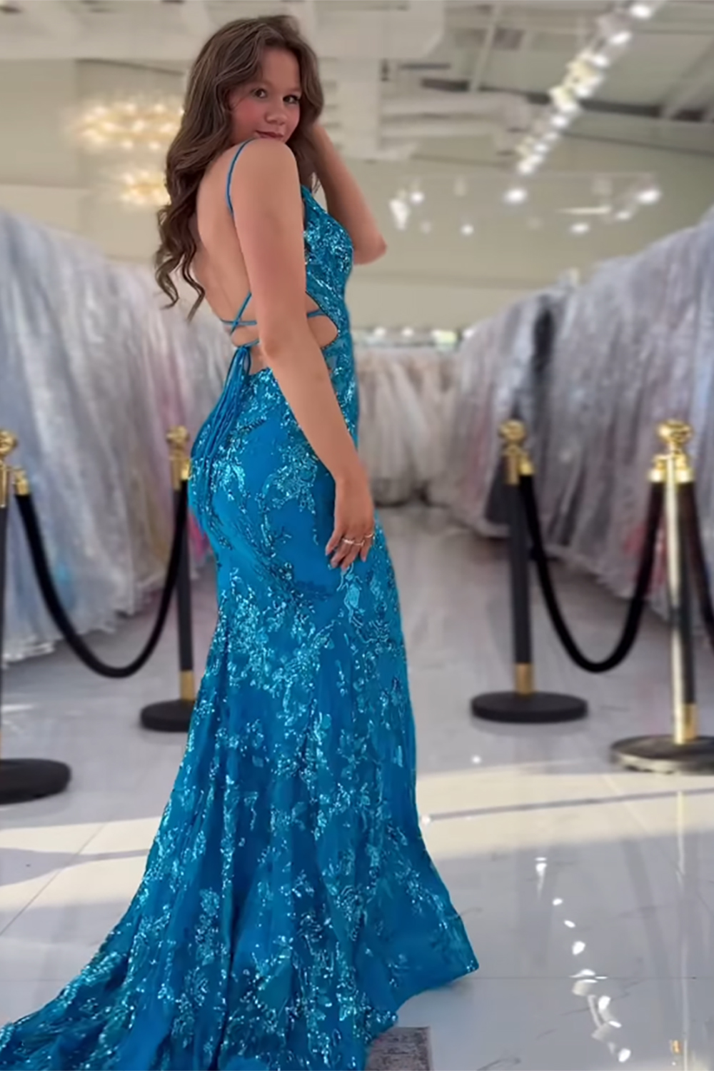 Sparkly Fuchsia Mermaid Sequins Long Backless Prom Dress