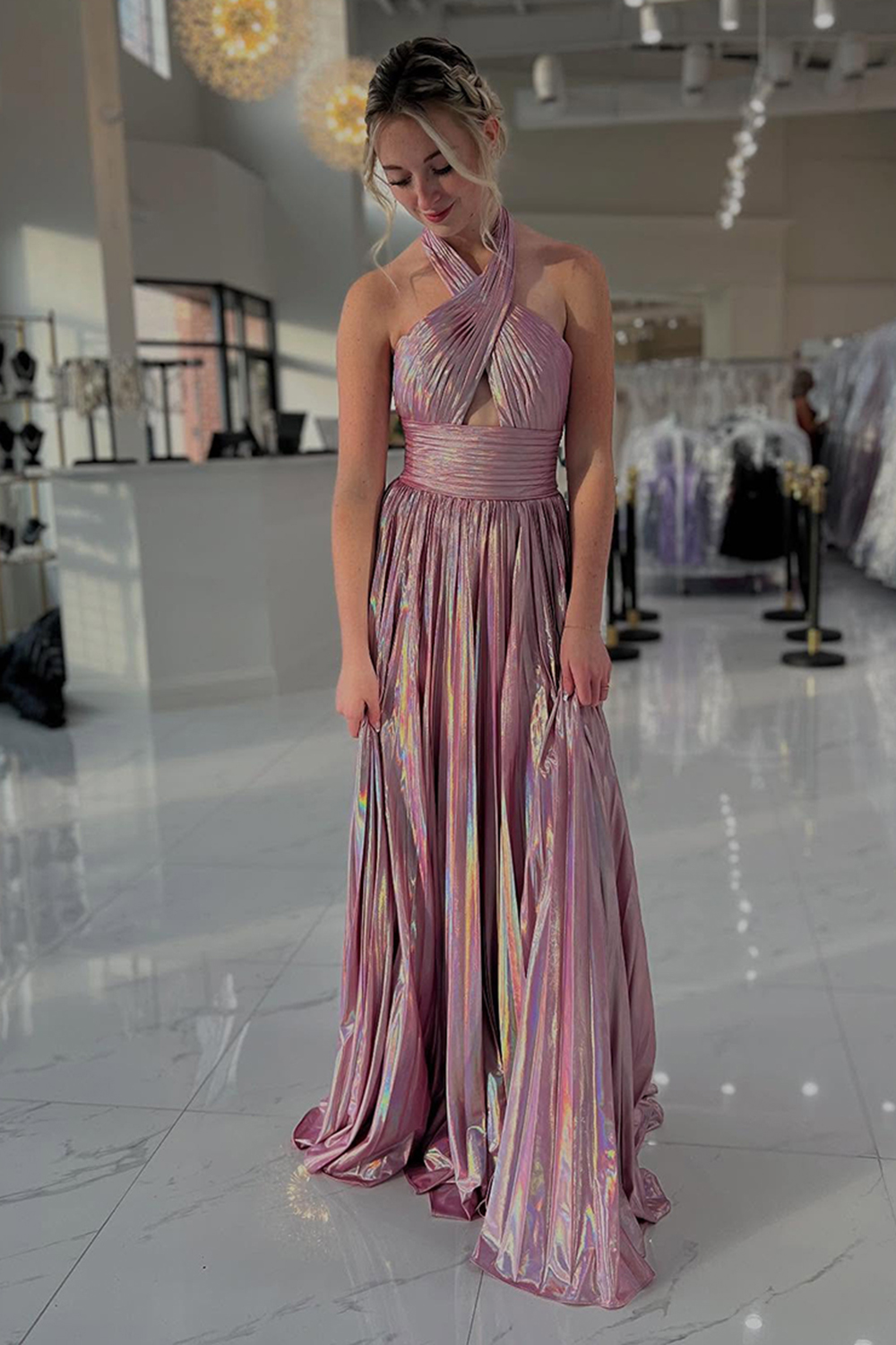 Dark Purple A Line Backless Long Prom Dress With Side Slit