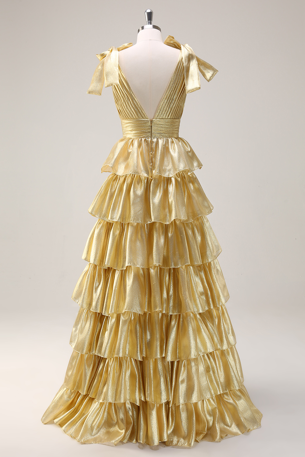 Glitter Hot Pink A Line V Neck Backless Long Tiered Prom Dress with Slit