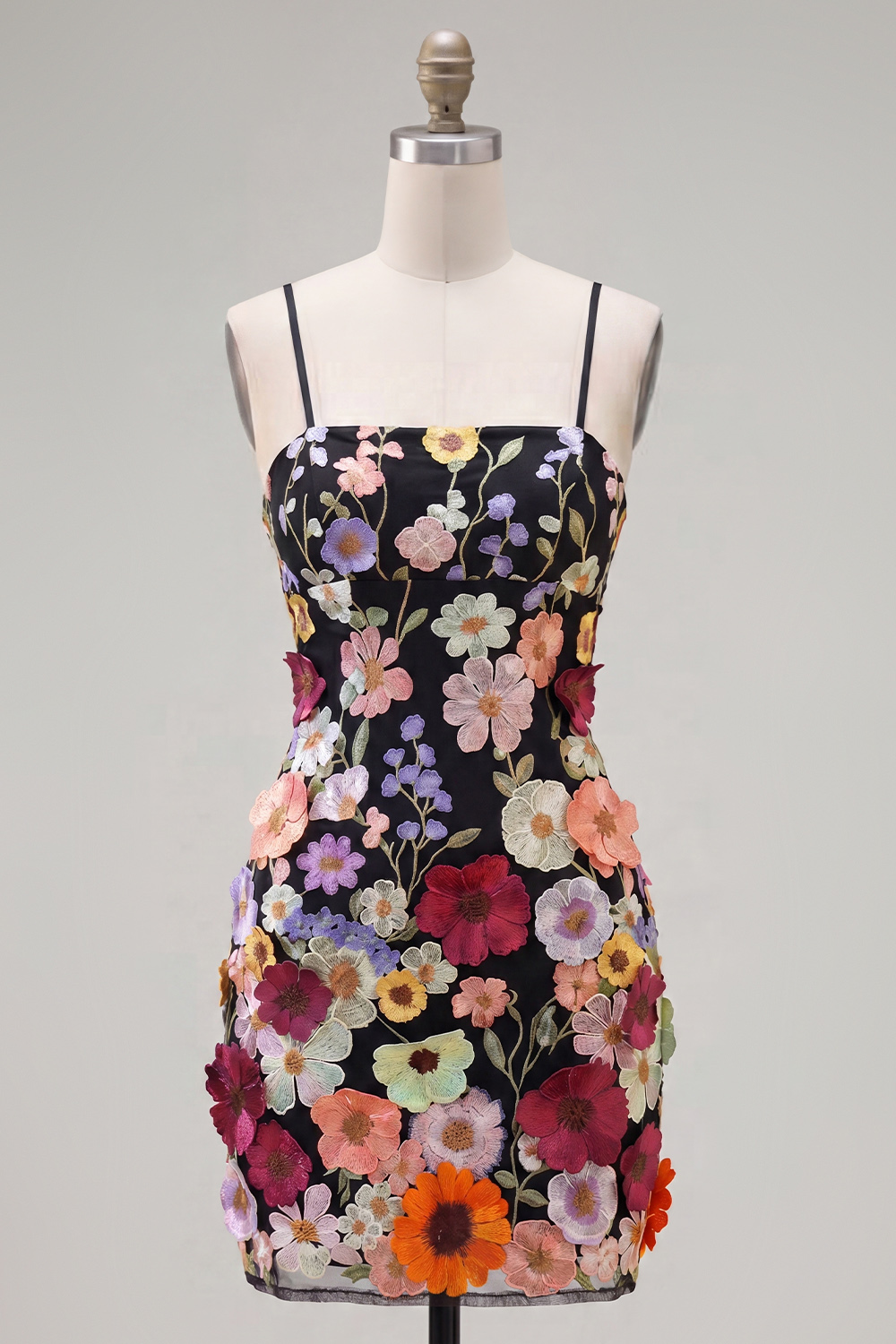 Sheath Spaghetti Straps Blush Homecoming Dress with 3D Flowers