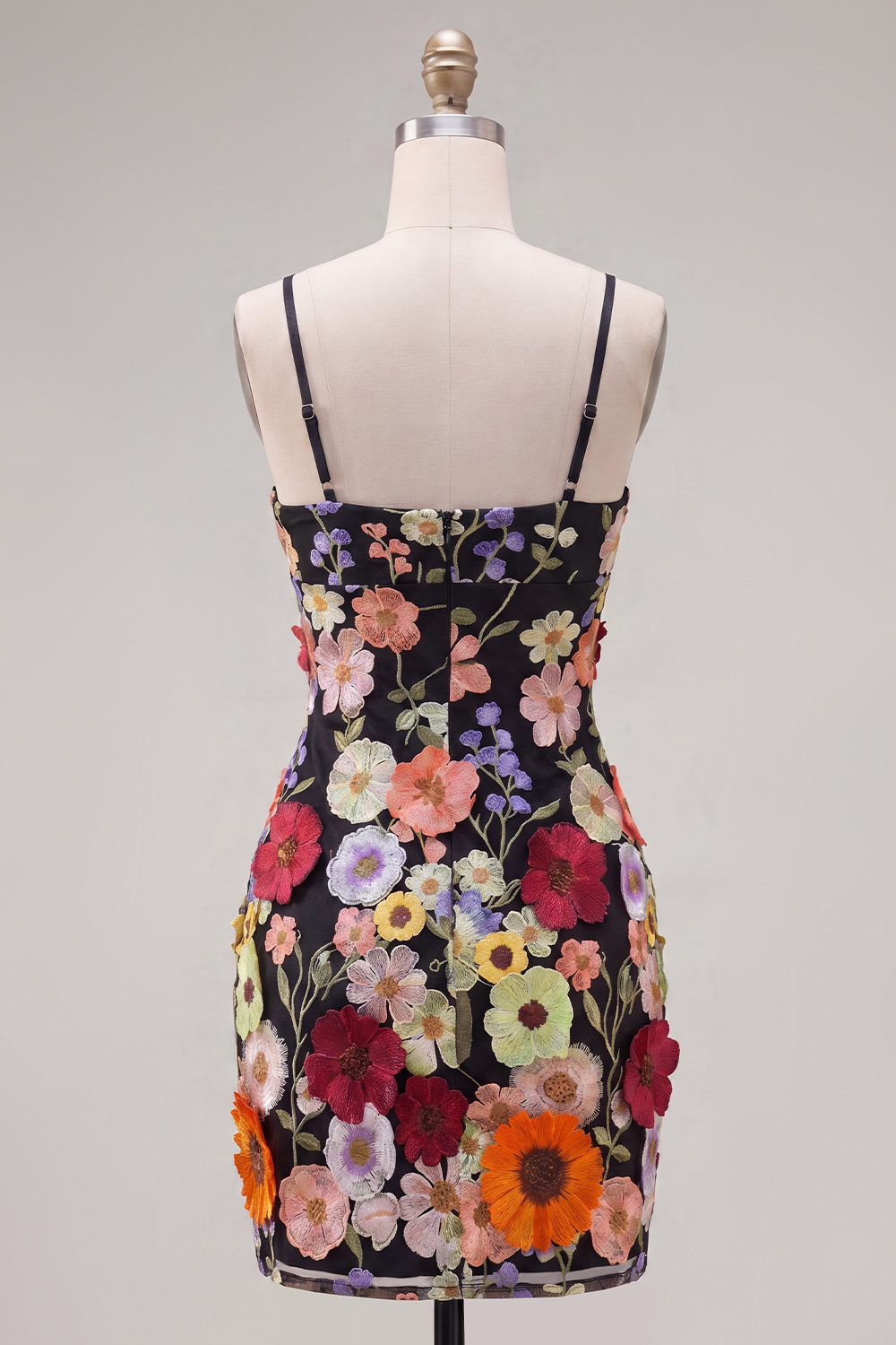Sheath Spaghetti Straps Blush Homecoming Dress with 3D Flowers