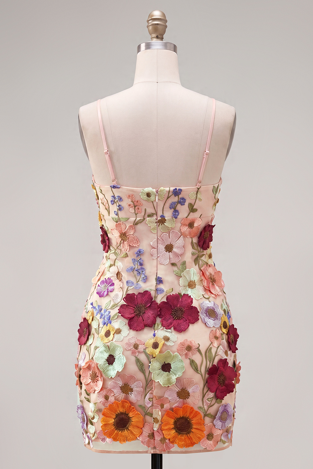 Sheath Spaghetti Straps Blush Homecoming Dress with 3D Flowers