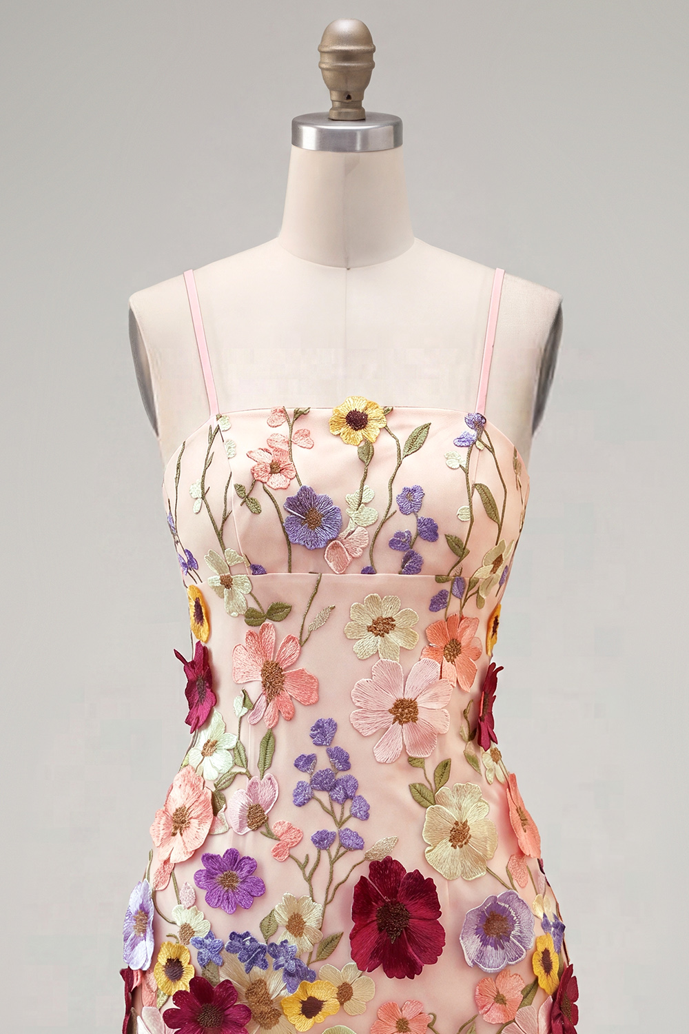 Sheath Spaghetti Straps Blush Homecoming Dress with 3D Flowers