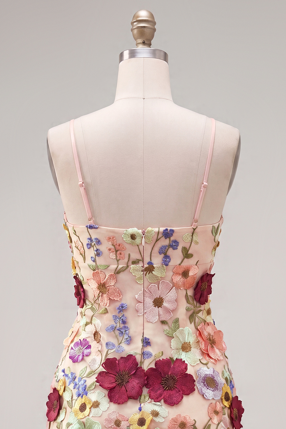 Sheath Spaghetti Straps Blush Homecoming Dress with 3D Flowers