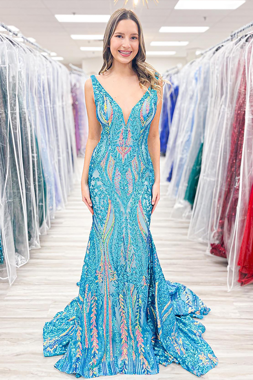 Sparkly Purple Mermaid Backless Long Prom Dress With Sequins