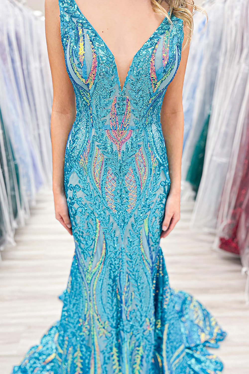 Sparkly Purple Mermaid Backless Long Prom Dress With Sequins