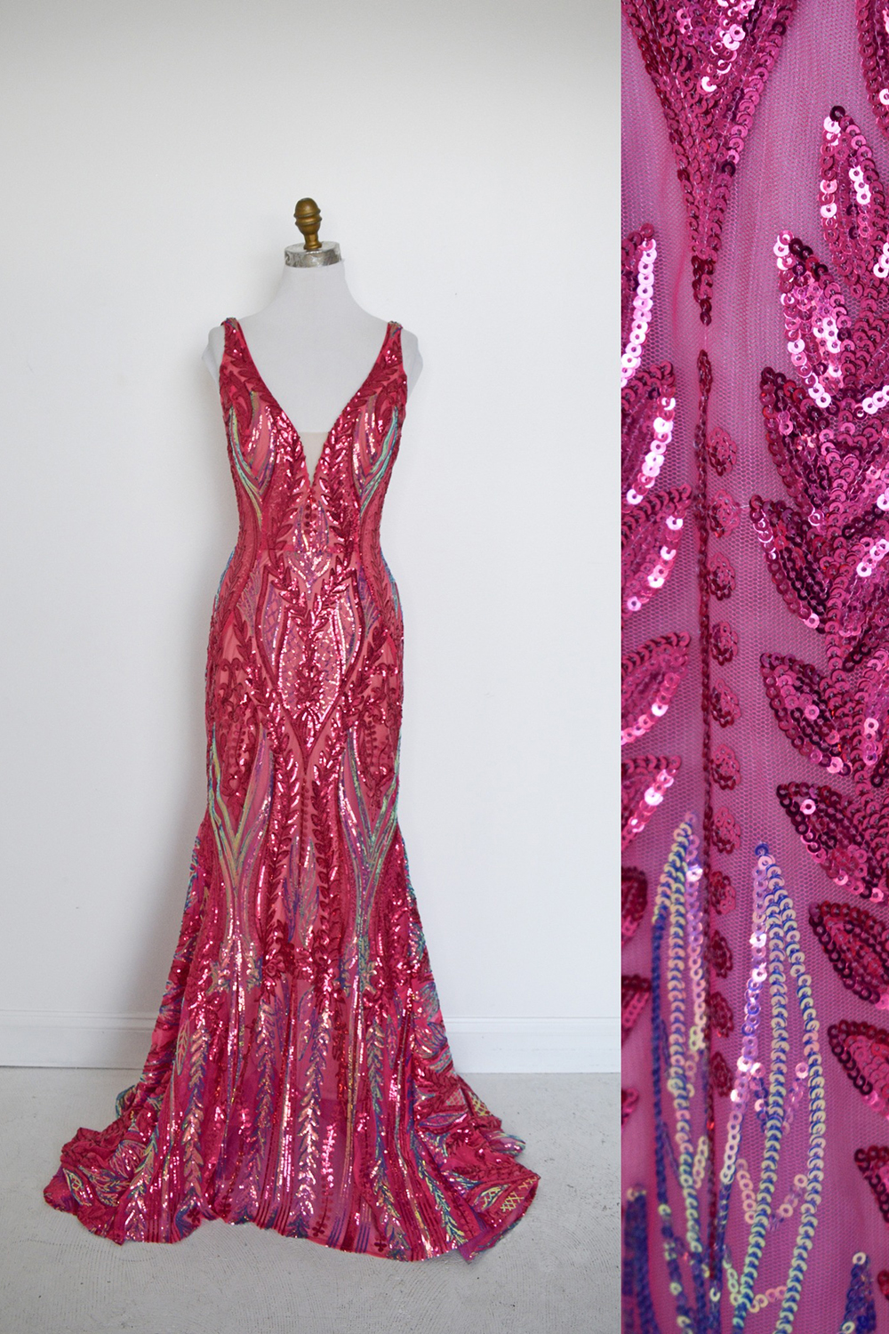 Sparkly Blue Metallic Long Backless Sequins Prom Dres with Slit