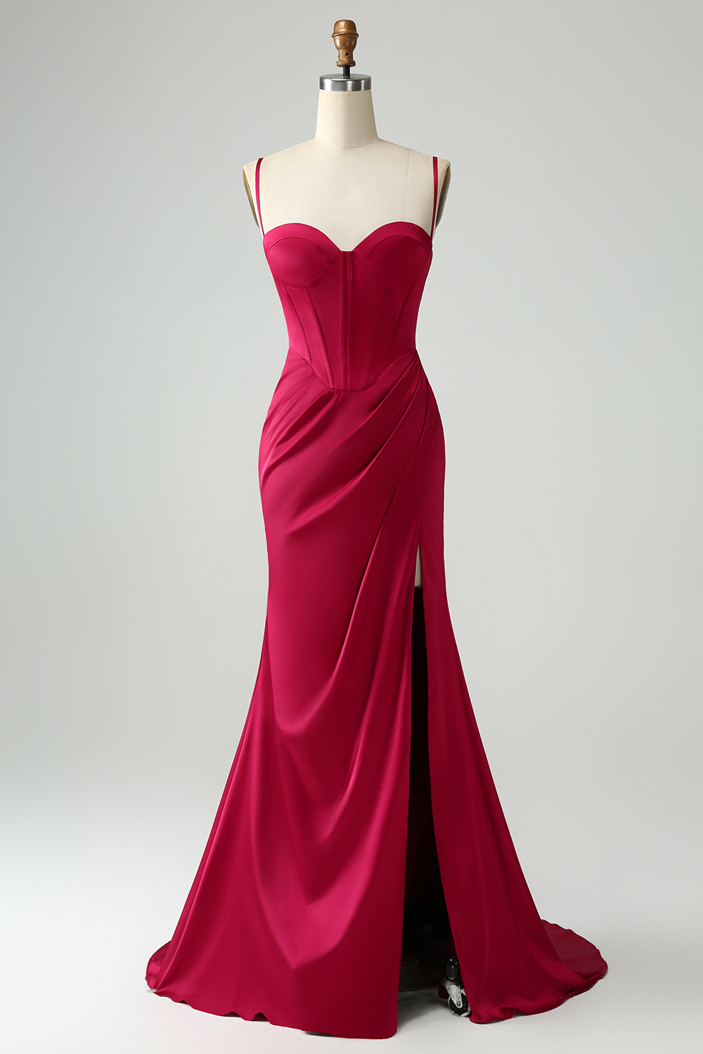 Burgundy Mermaid Corset Long Bridesmid Dress With Slit