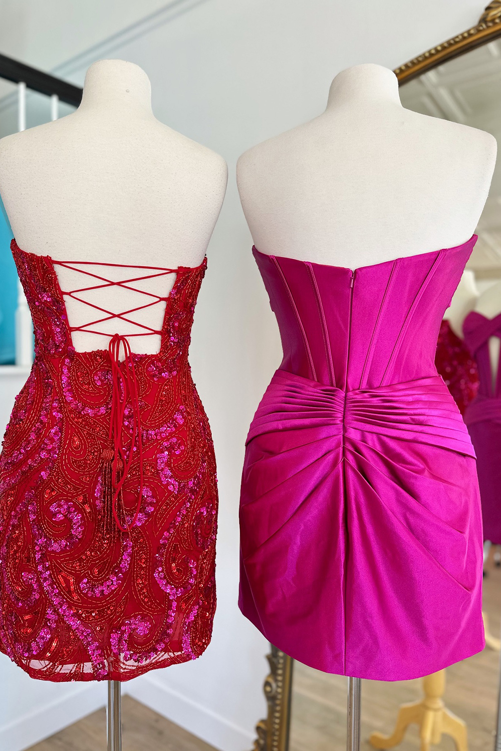 Burgundy Corset Strapless Tight Short Homecoming Dress
