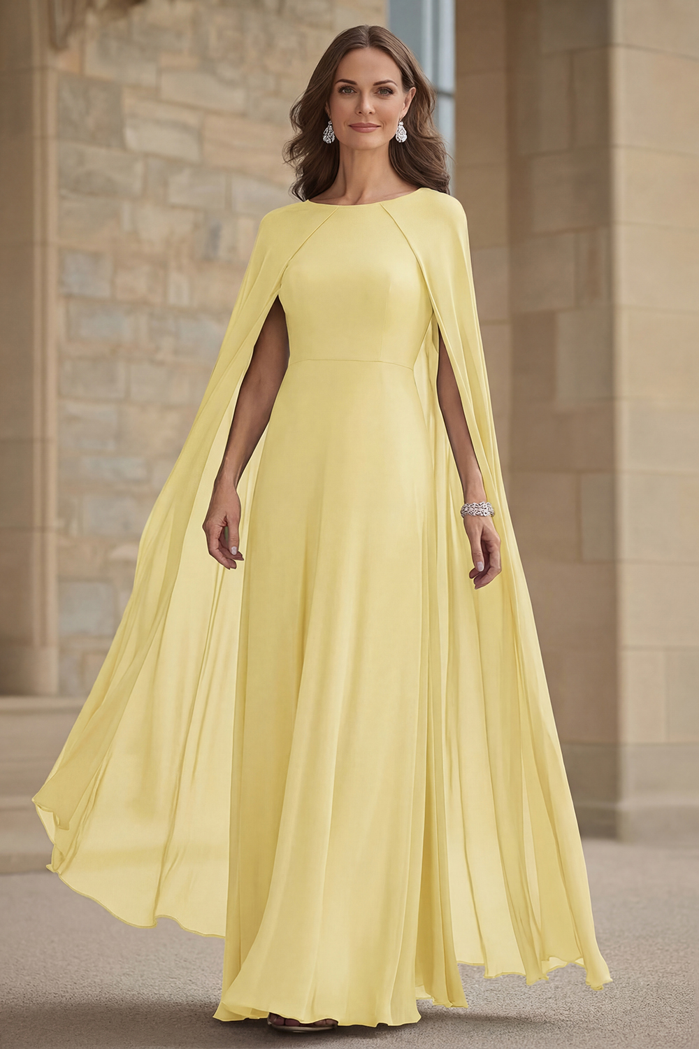 Scoop Neck Chiffon Navy Mother of the Bride Dress with Cape