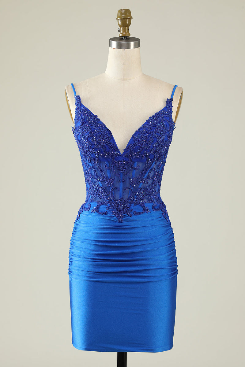 Spaghetti Straps Dark Green Corset Homecoming Dress with Beading