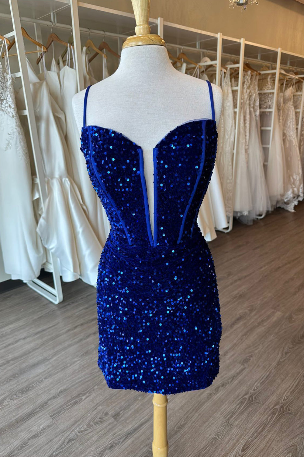 Glitter Royal Blue Corset Tight Short Sequins Homecoming Dress